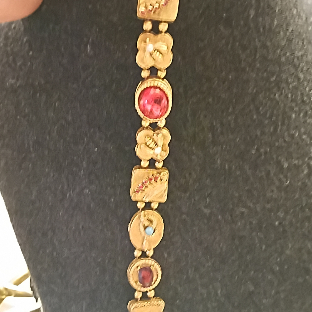 Gold-Tone Vintage Slide Charm Bracelet with Multicolored  Gem Accents
